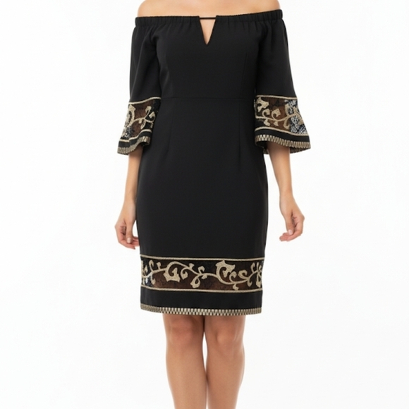 Soieblu Dresses & Skirts - Soieblu Womens Sexy Gold‎ Embroidery Date Night Dress Sz Medium New